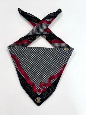 Women Handkerchief Celine Houndstooth Ribbon Black Gold Cotton Pocket Square 18”